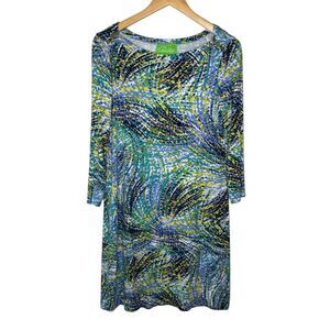 Pappagallo boat neck shift dress 3/4 sleeves tropical size small